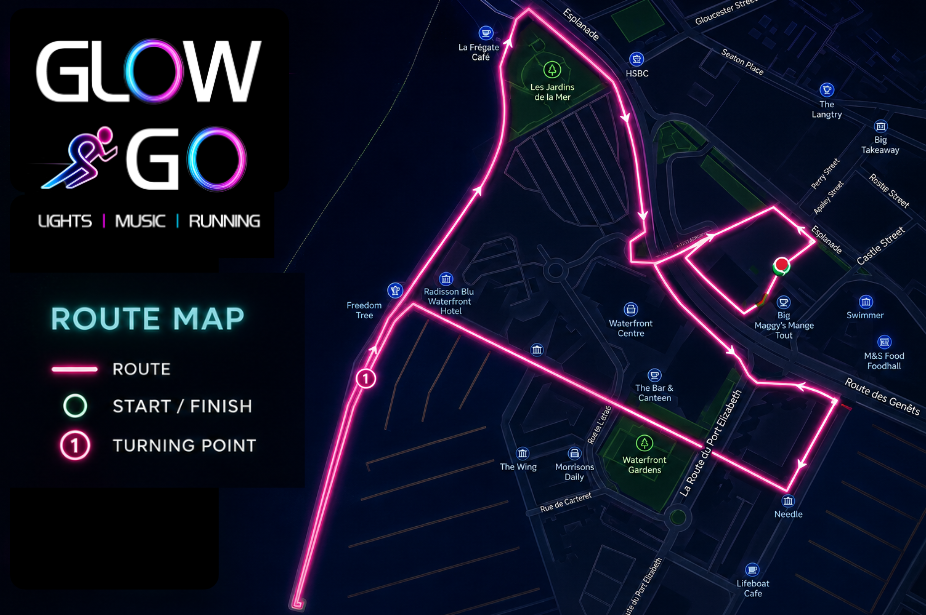 Glow and Go route map around St Helier Waterfront