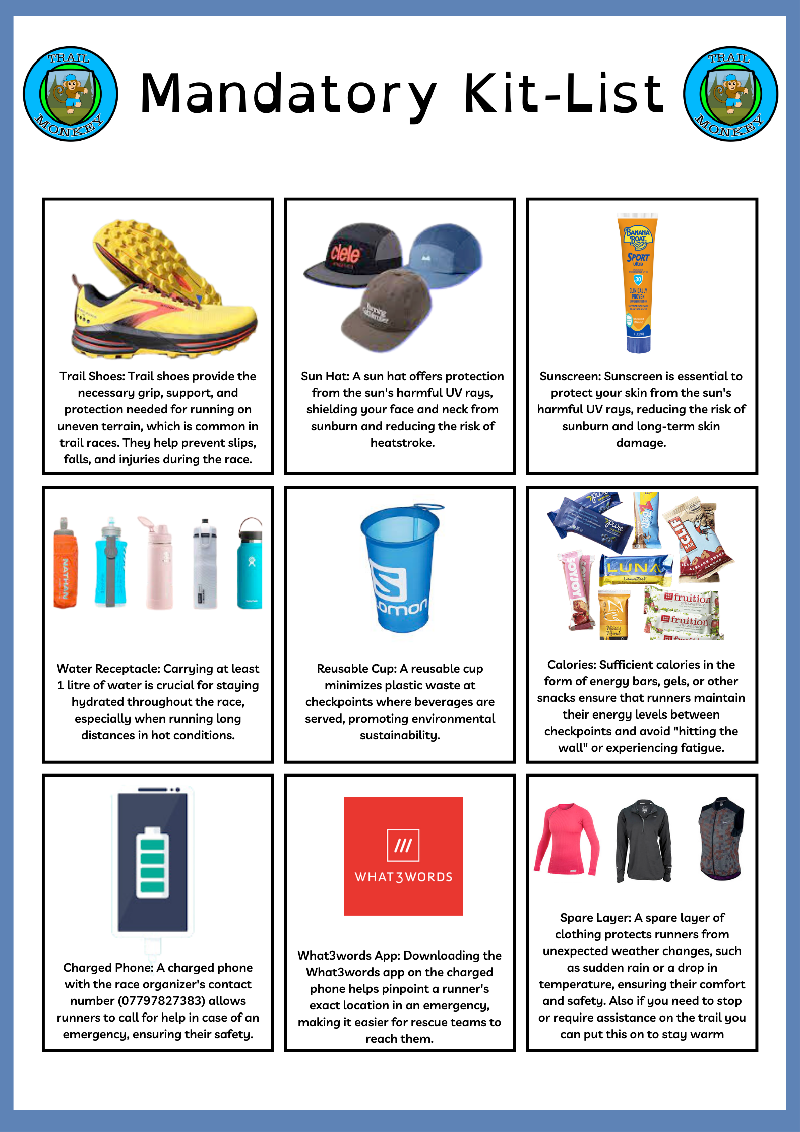 Trail Monkey mandatory kit list